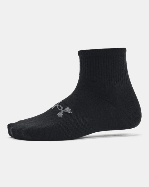 Kids' UA Essential 3-Pack Quarter Socks in Black image number 3